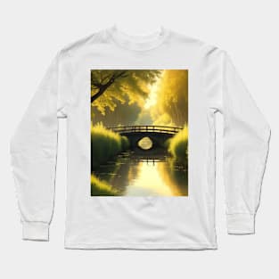 A serene anime canal scene in a rural countryside Long Sleeve T-Shirt